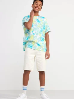 Toppar & T-Shirts>Lindex Monstrad Kortarmad Topp I Slubtrika Light Dusty White