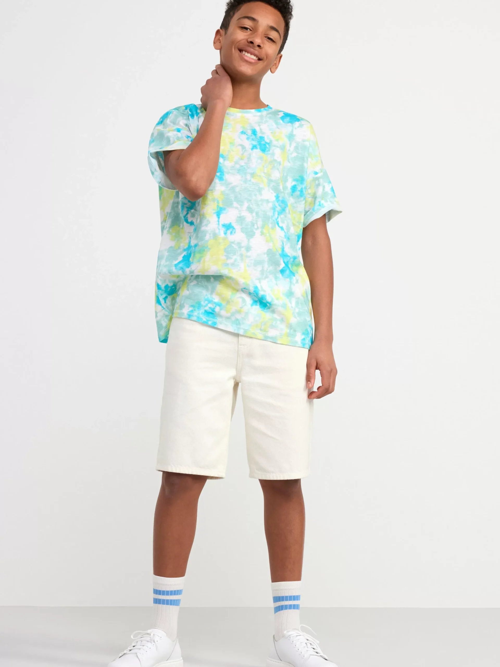 Toppar & T-Shirts>Lindex Monstrad Kortarmad Topp I Slubtrika Light Dusty White