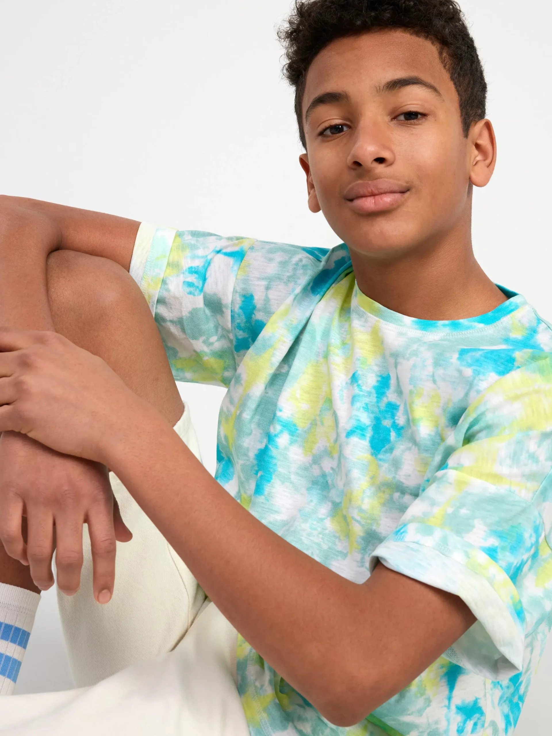 Toppar & T-Shirts>Lindex Monstrad Kortarmad Topp I Slubtrika Light Dusty White