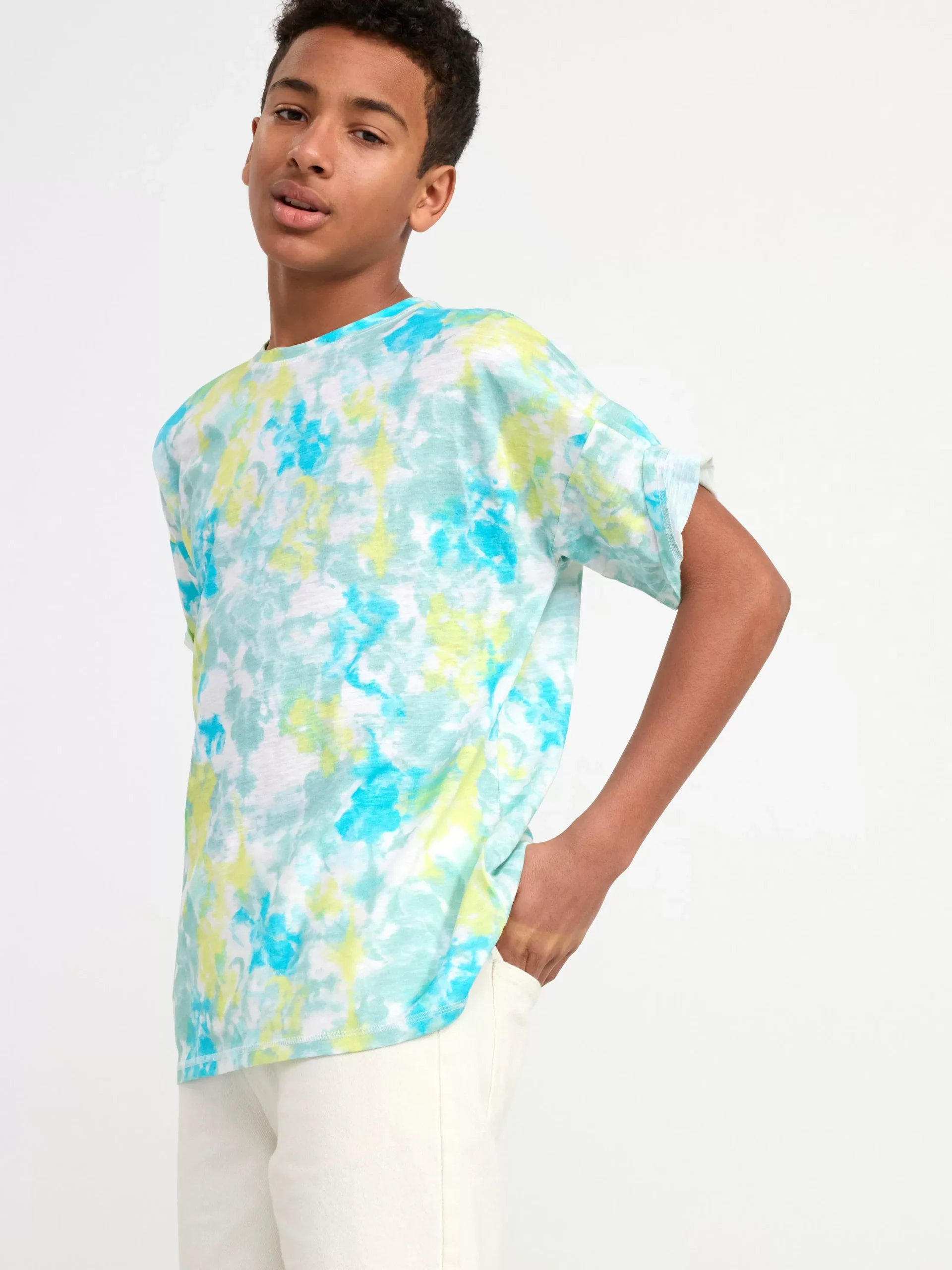 Toppar & T-Shirts>Lindex Monstrad Kortarmad Topp I Slubtrika Light Dusty White