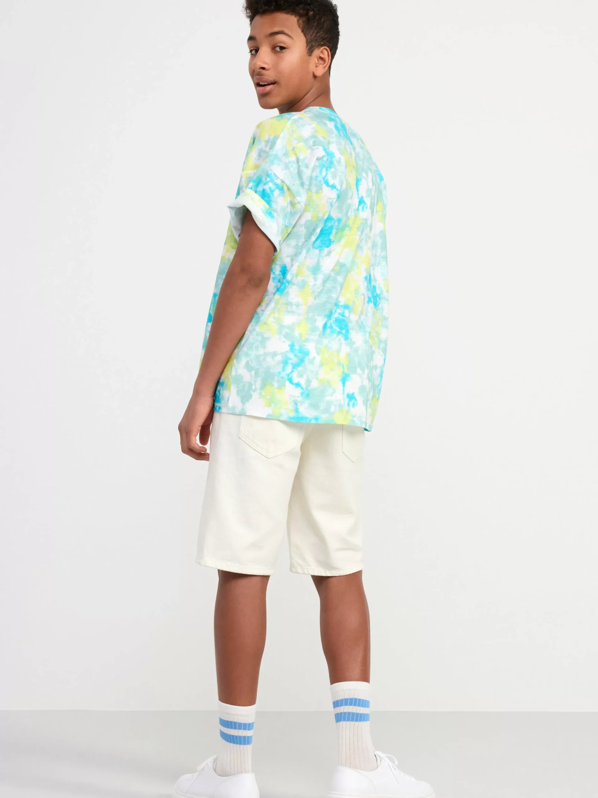 Toppar & T-Shirts>Lindex Monstrad Kortarmad Topp I Slubtrika Light Dusty White