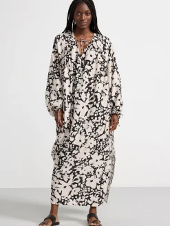Klänningar>Lindex Monstrad Langarmad Kaftanklanning Black