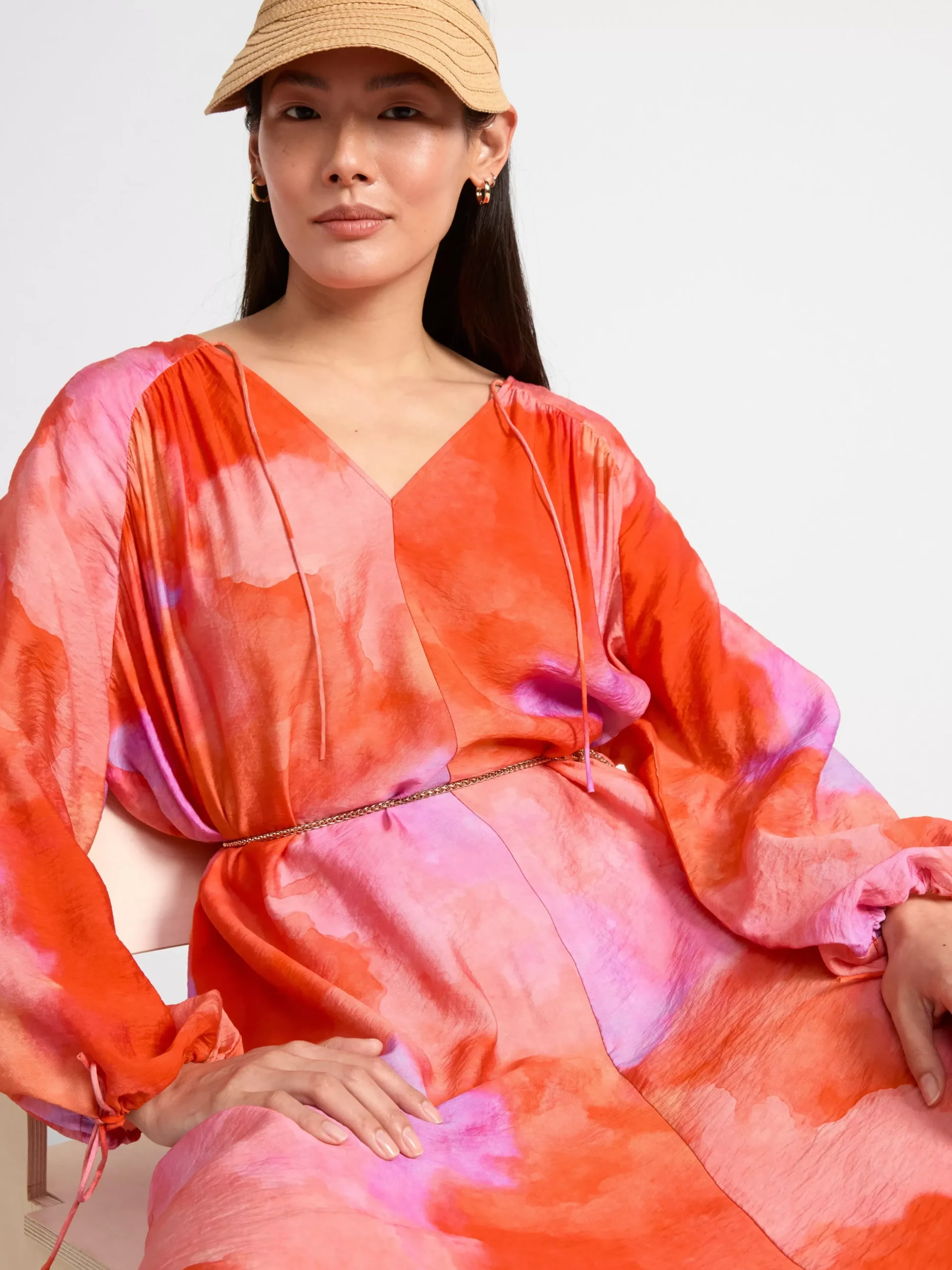 Klänningar>Lindex Monstrad Langarmad Kaftanklanning Pink