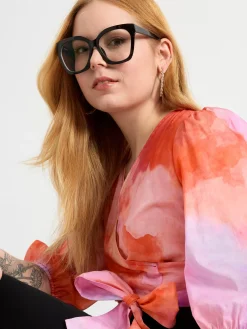 Blusar & Skjortor>Lindex Monstrad Omlottblus Med Puffarm Pink