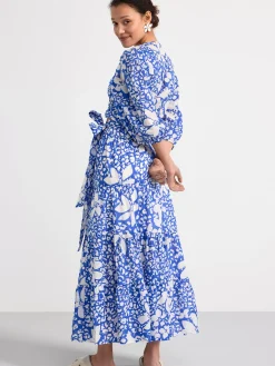 Blusar & Skjortor>Lindex Monstrad Omlottblus Med Puffarm Blue