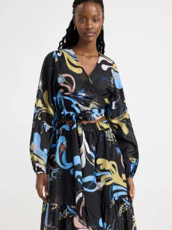 Blusar & Skjortor>Lindex Monstrad Omlottblus Med Puffarm Black