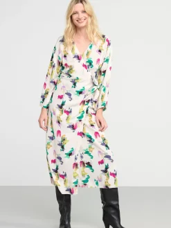 Klänningar>Lindex Monstrad Omlottklanning Light Beige