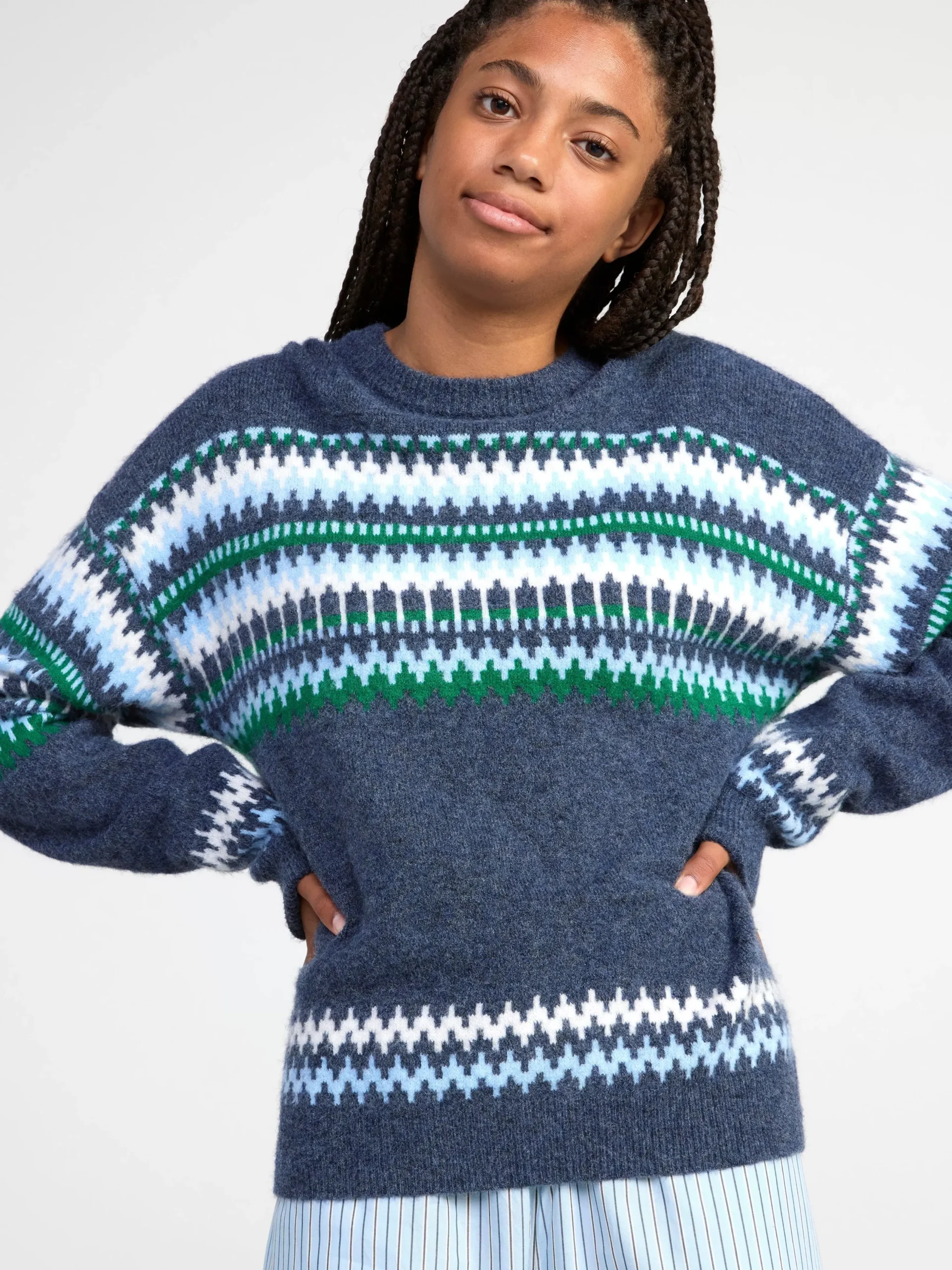 Tröjor & Cardigans>Lindex Monstrad Stickad Troja Blue Melange