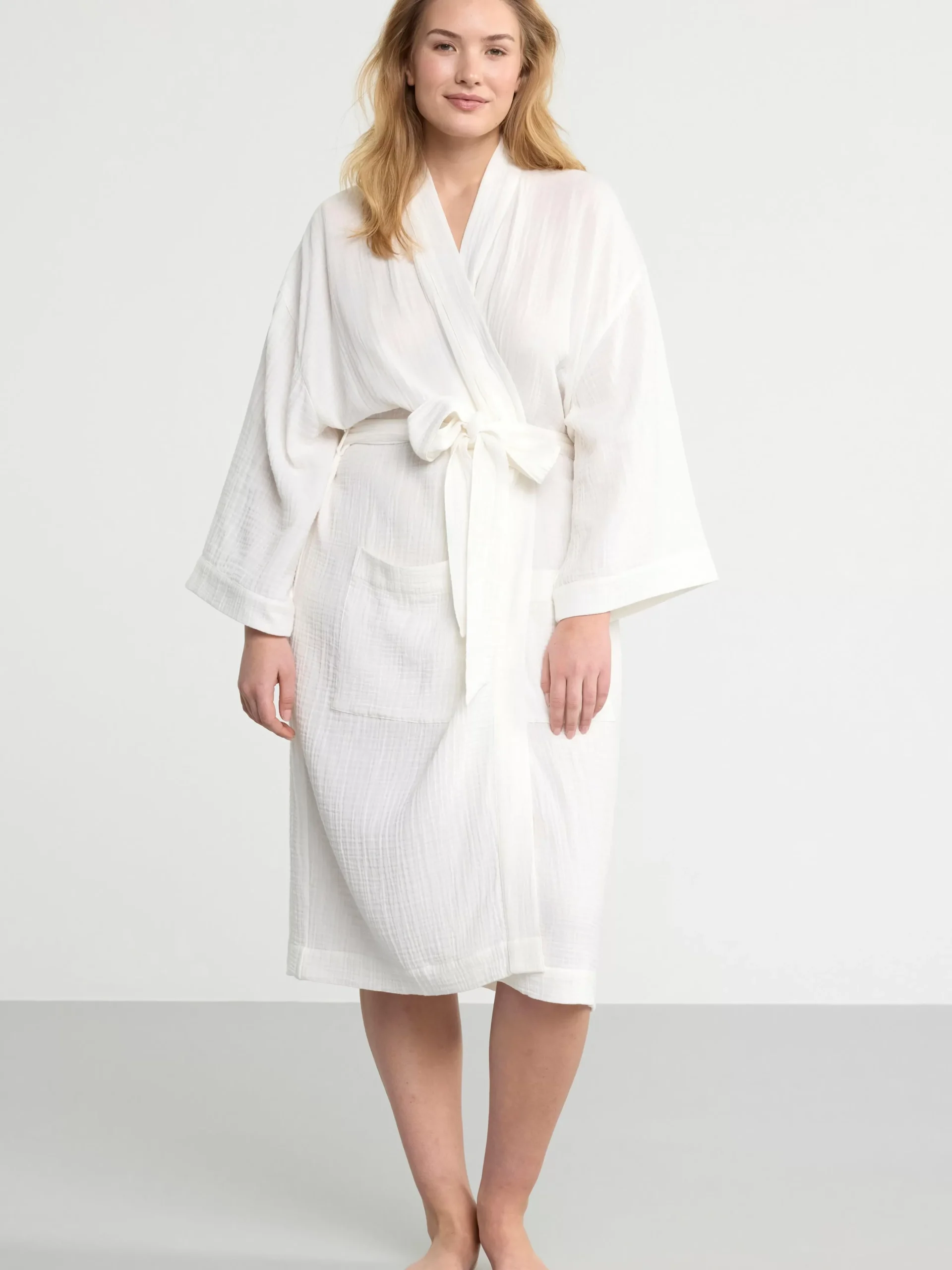 Nattplagg>Lindex Morgonrock I Bomullsvav Off White