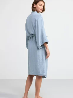 Nattplagg>Lindex Morgonrock I Bomullsvav Light Blue
