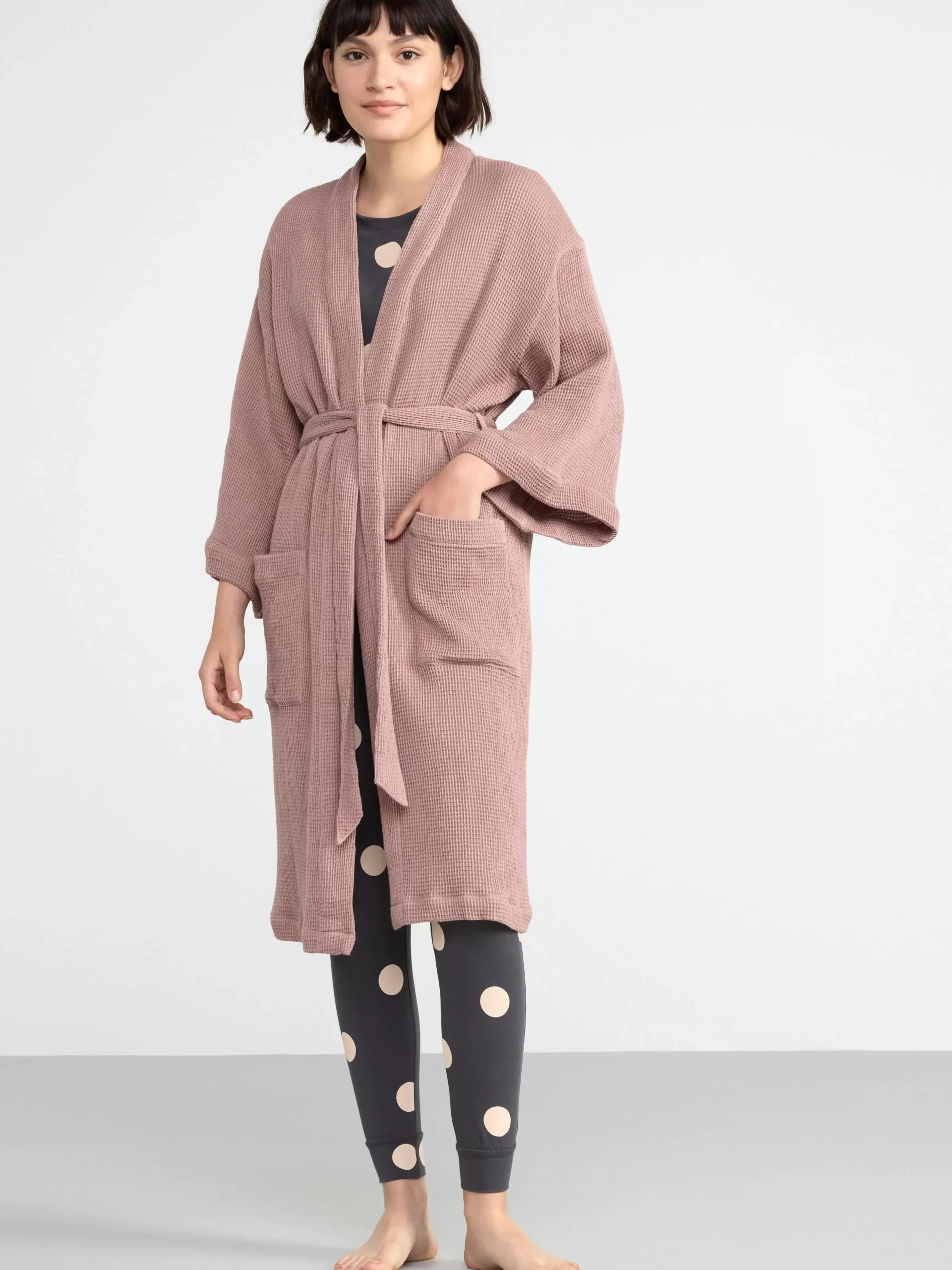 Nattplagg>Lindex Morgonrock I Vafflad Bomull Dark Dusty Pink