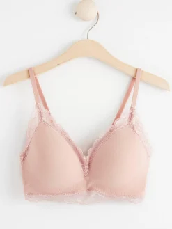 Bh>Lindex Mynta Bygellos Bh Med Spets Dusty Pink