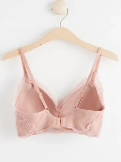Bh>Lindex Mynta Bygellos Bh Med Spets Dusty Pink