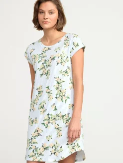 Nattplagg>Lindex Nattlinne Med Rander Och Blommor Blue