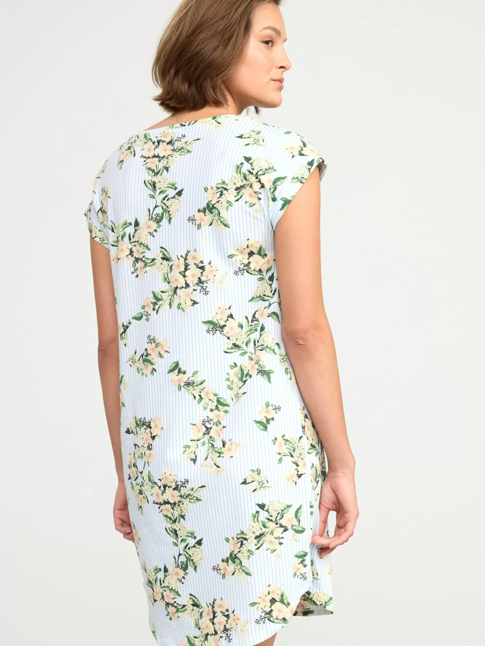 Nattplagg>Lindex Nattlinne Med Rander Och Blommor Blue