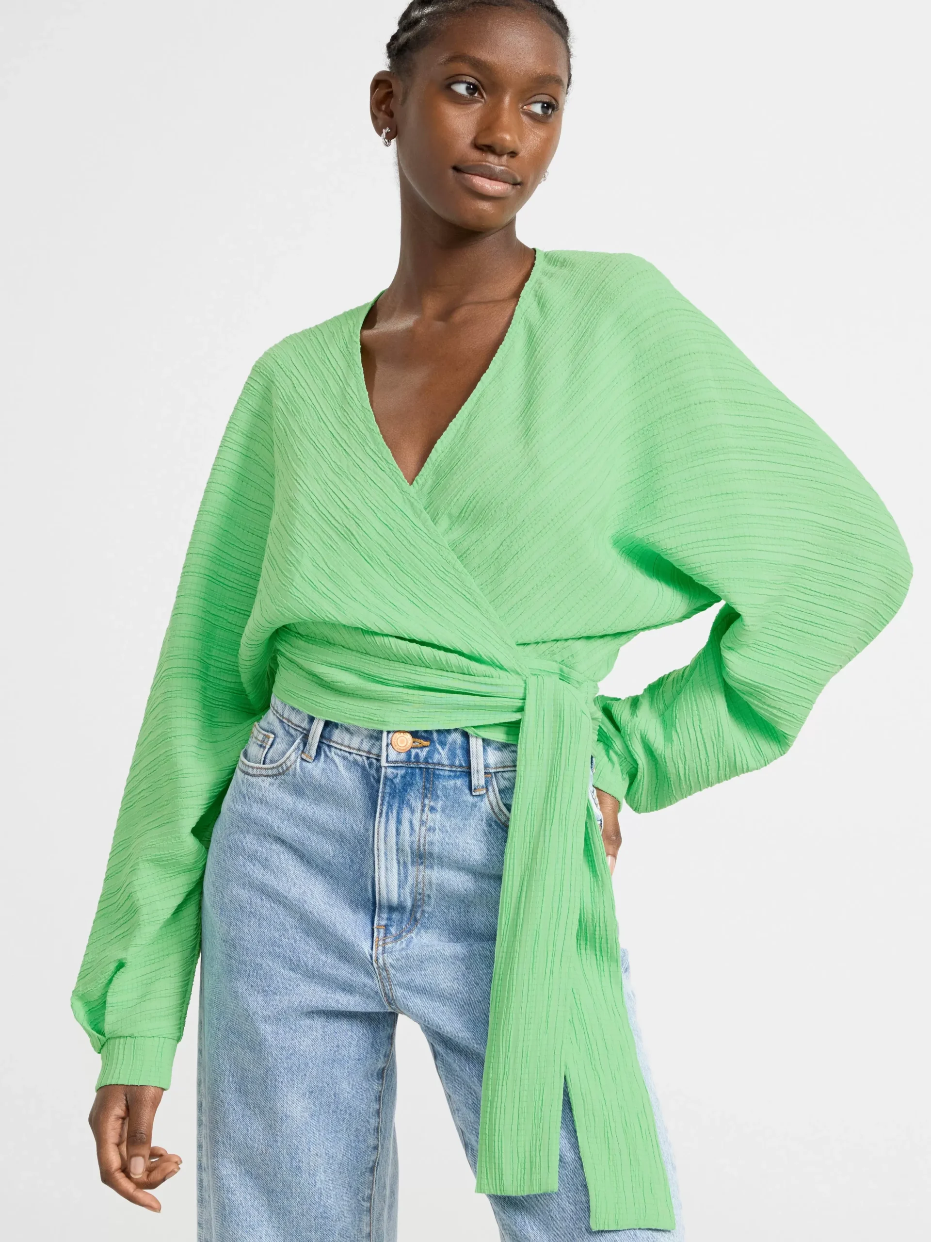 Blusar & Skjortor>Lindex Omlottblus Med Vid Arm Och Textur Green