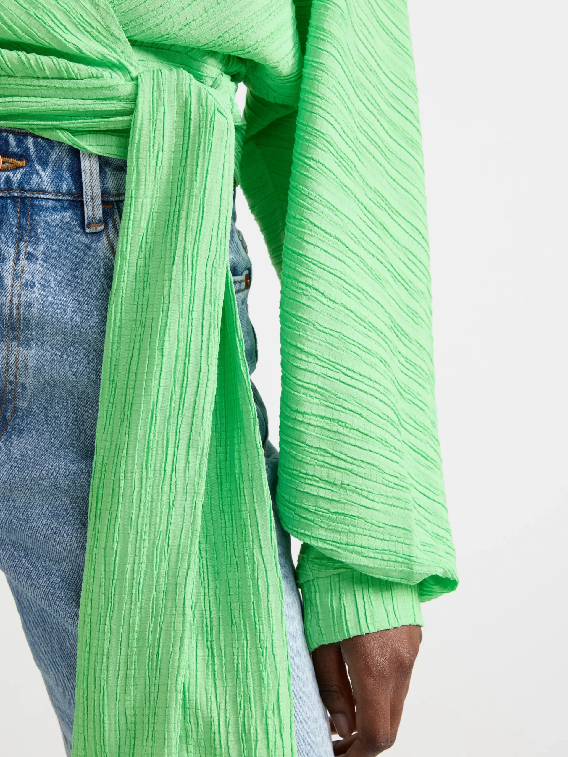 Blusar & Skjortor>Lindex Omlottblus Med Vid Arm Och Textur Green