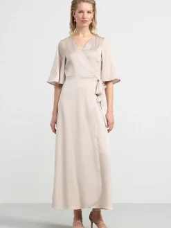 Klänningar>Lindex Omlottklanning I Satin Light Dusty Grey
