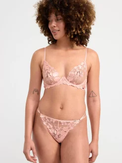 Bh>Lindex Ovadderad Bh I Mesh Med Spetsdetaljer Light Dusty Coral