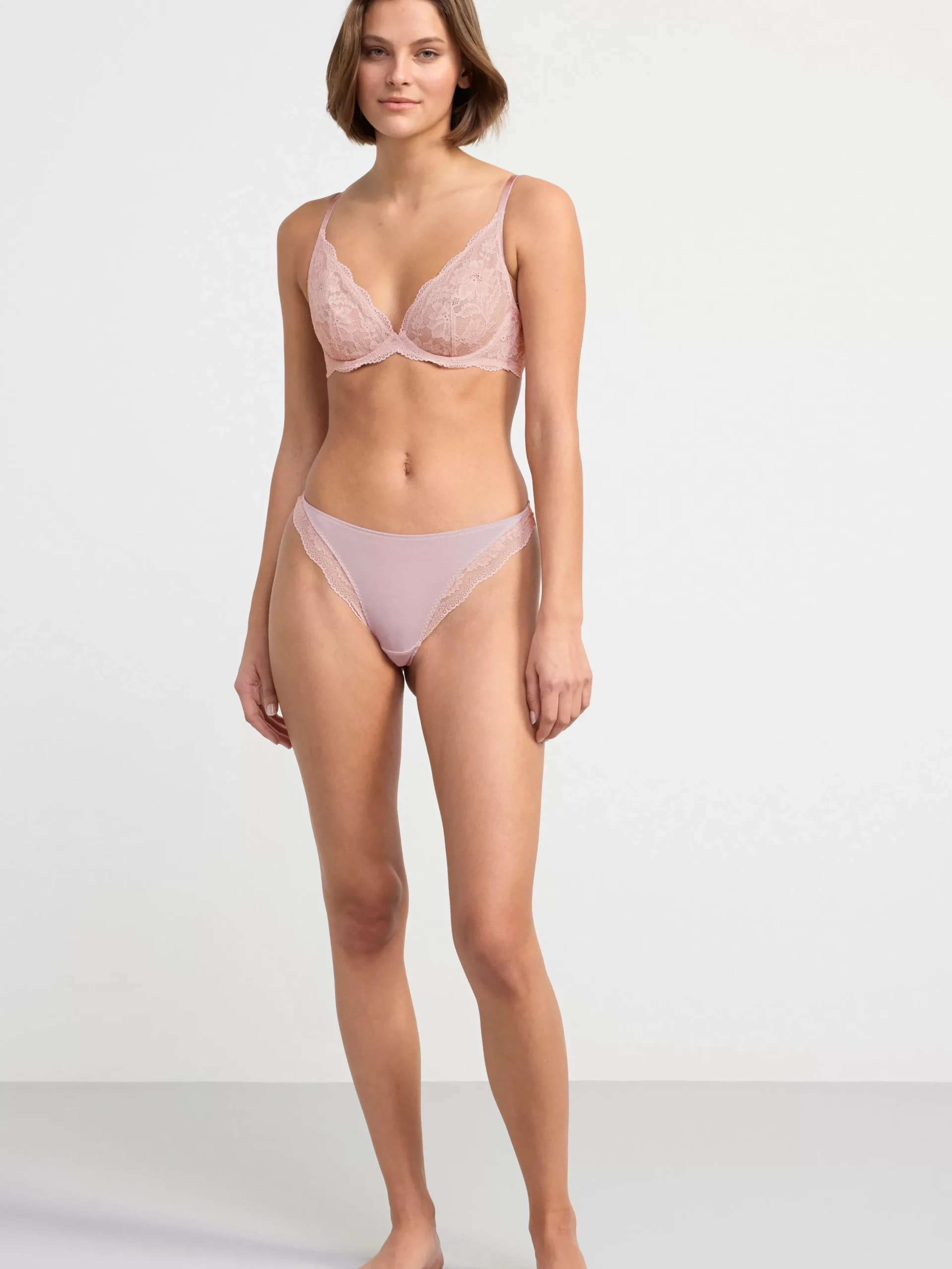 Bh>Lindex Ovadderad Bh Med Spets Light Dusty Pink