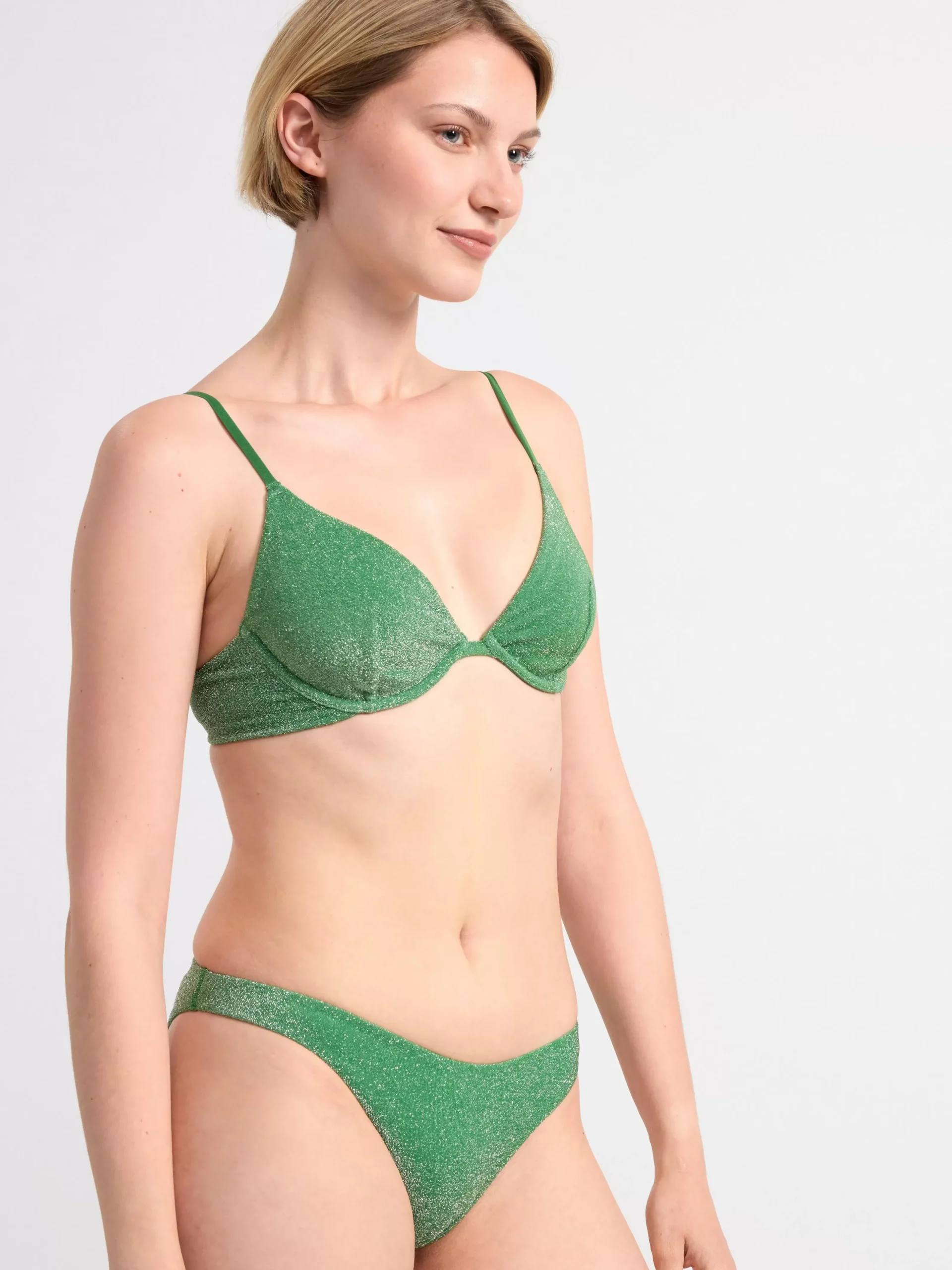 Badkläder>Lindex Ovadderad Bikini-Bh I Lurex Dark Green