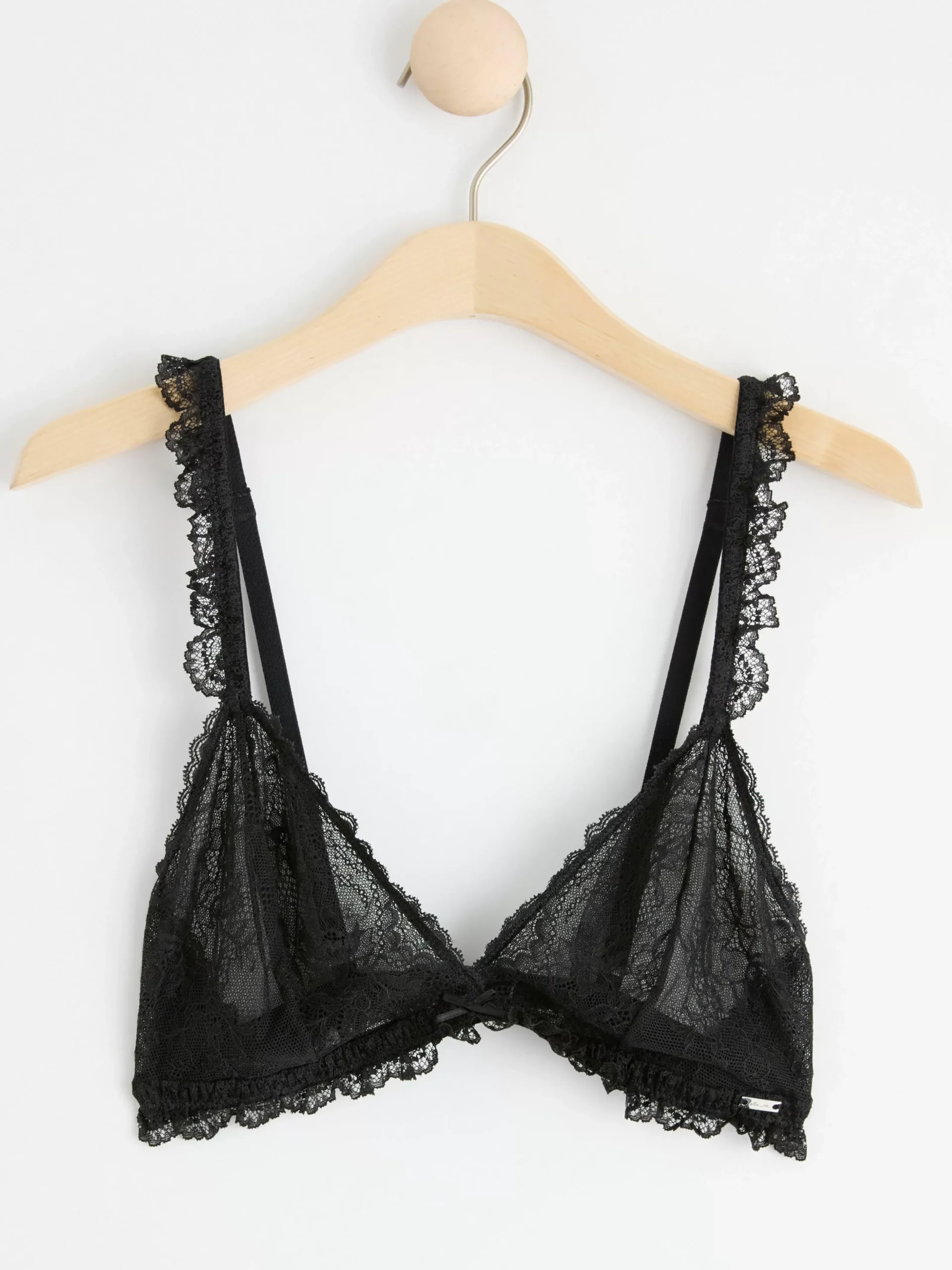 Bh>Lindex Ovadderad Bralette Med Blommig Spets Black