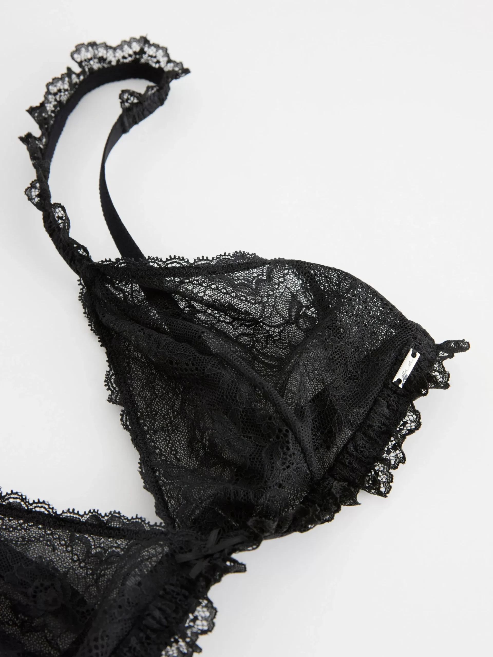 Bh>Lindex Ovadderad Bralette Med Blommig Spets Black