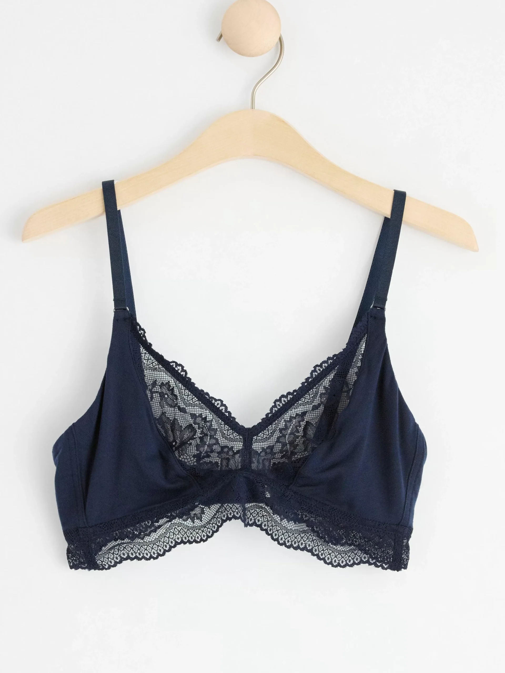 Bh>Lindex Ovadderad Bralette Med Spets Navy