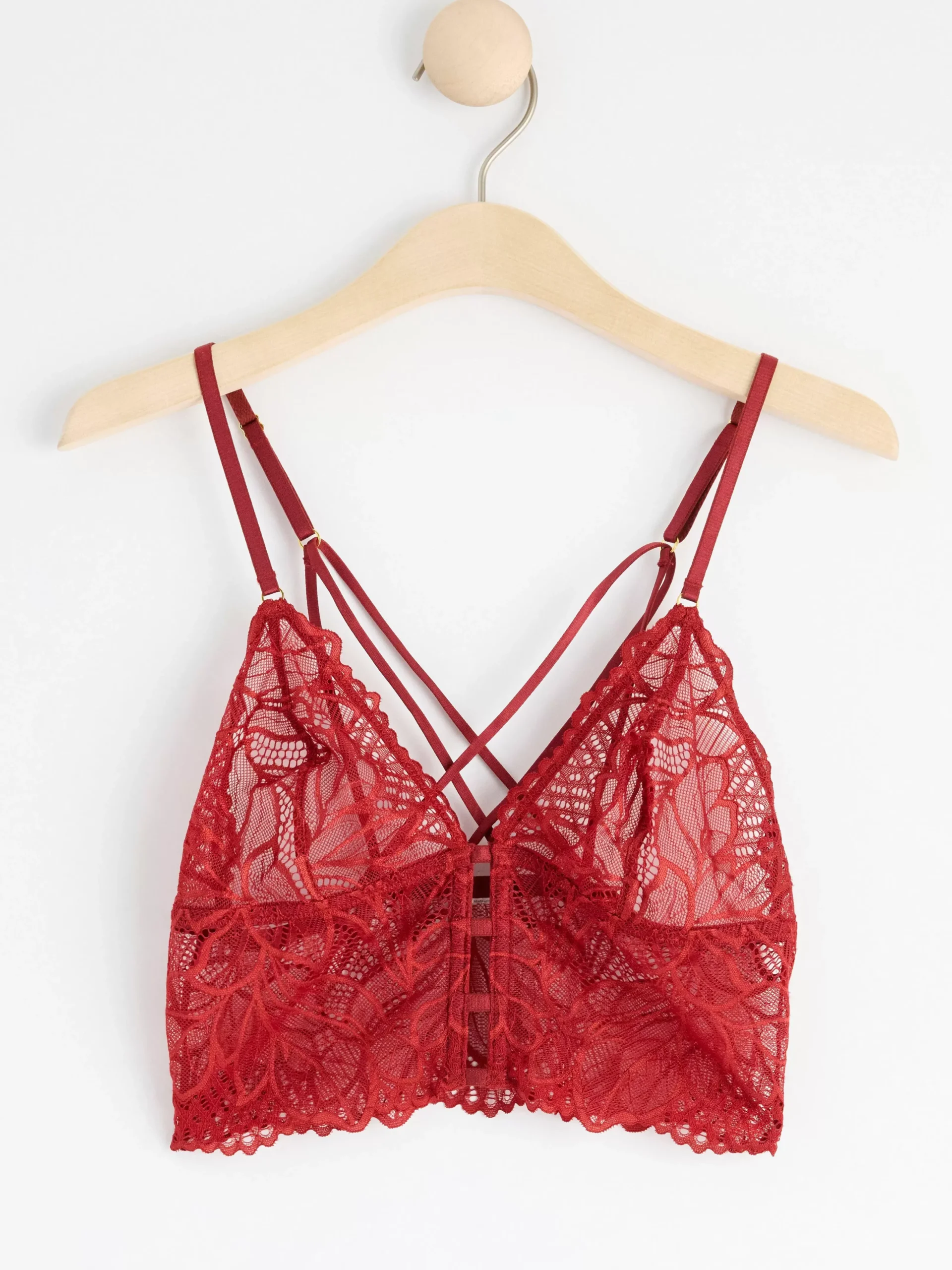 Bh>Lindex Ovadderad Bralette Med Spets Dark Dusty Red