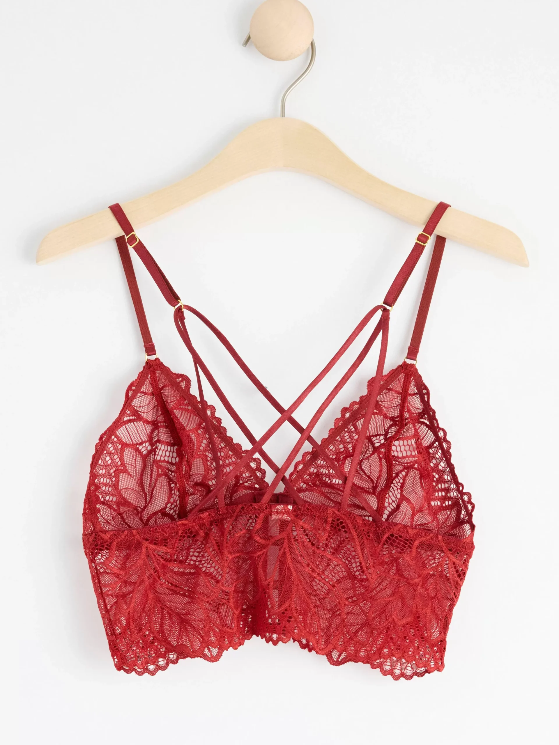 Bh>Lindex Ovadderad Bralette Med Spets Dark Dusty Red