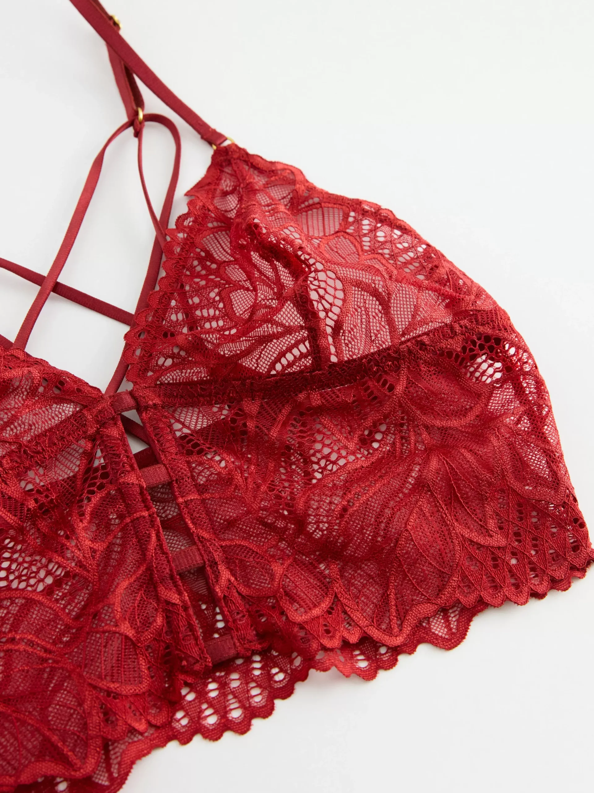 Bh>Lindex Ovadderad Bralette Med Spets Dark Dusty Red
