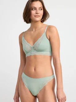 Bh>Lindex Ovadderad Bralette Med Spets Light Dusty Green