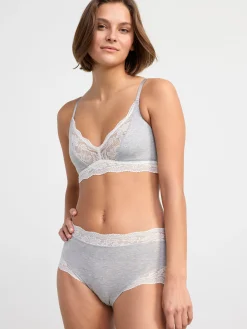 Bh>Lindex Ovadderad Bralette Med Spets Light Grey Melange