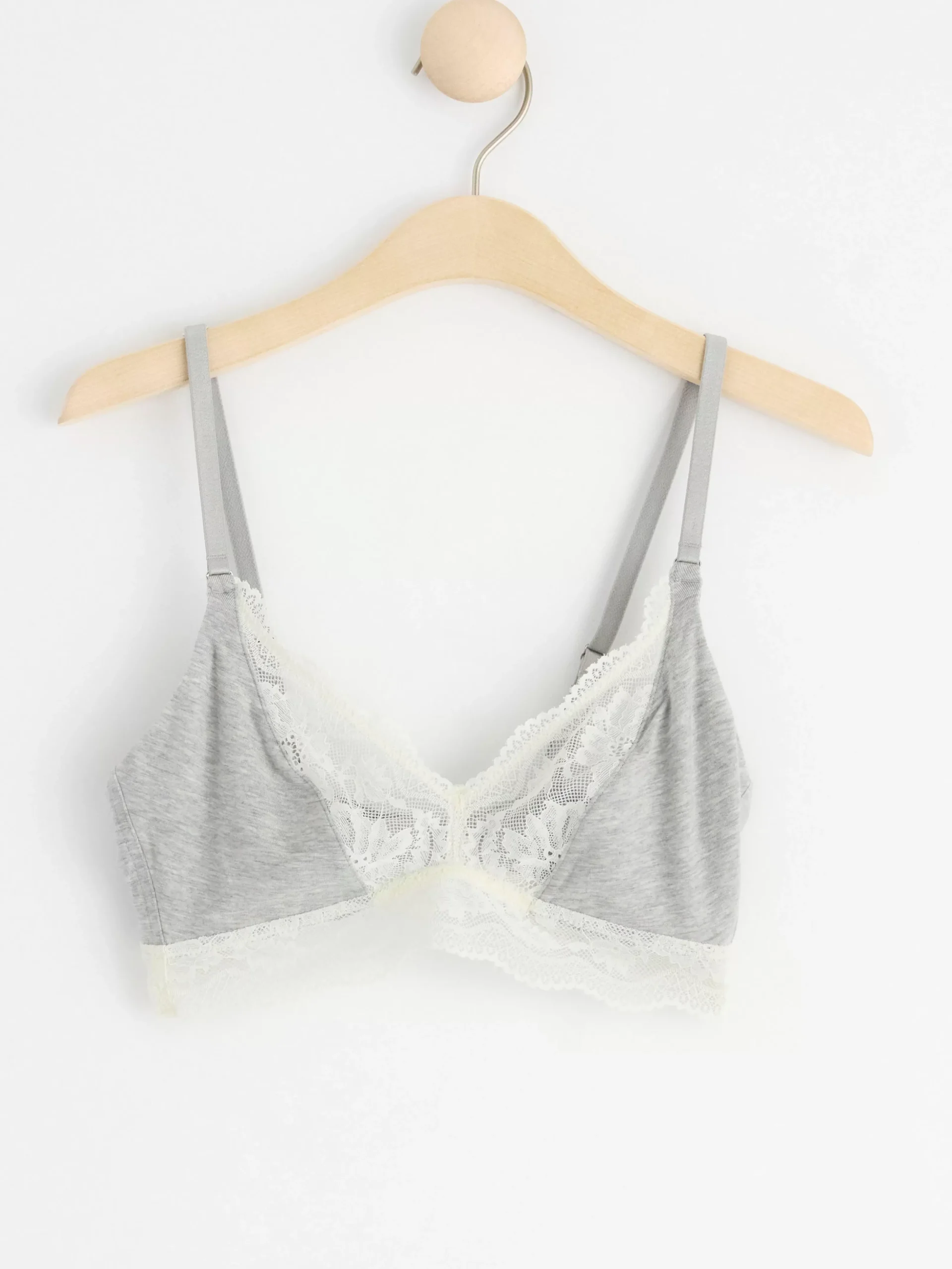 Bh>Lindex Ovadderad Bralette Med Spets Light Grey Melange