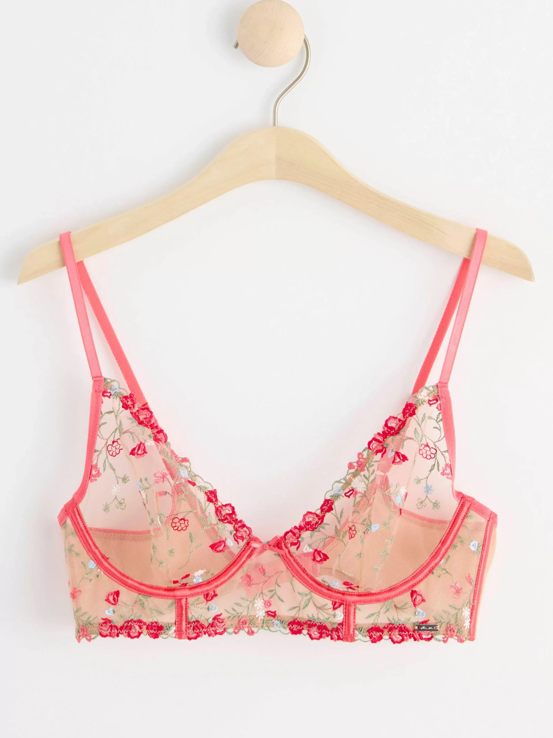 Bh>Lindex Ovadderad Bustier Med Blommig Spets Och Mesh Dark Pink