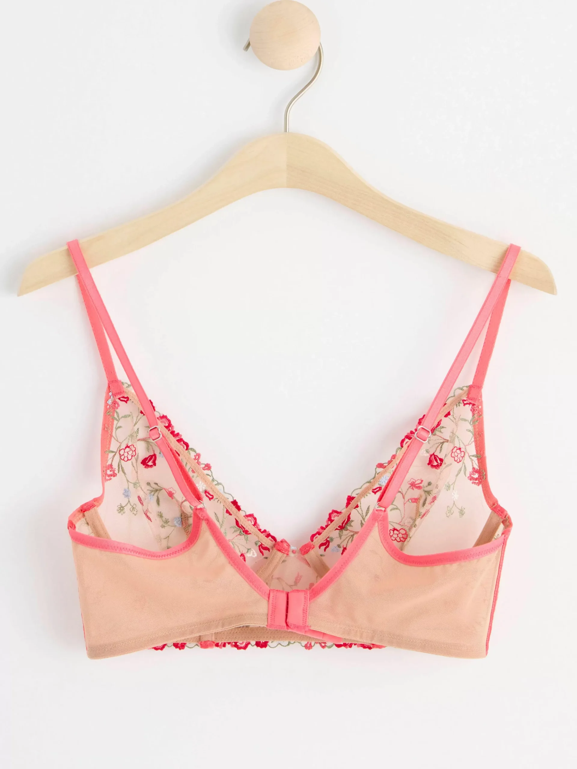 Bh>Lindex Ovadderad Bustier Med Blommig Spets Och Mesh Dark Pink