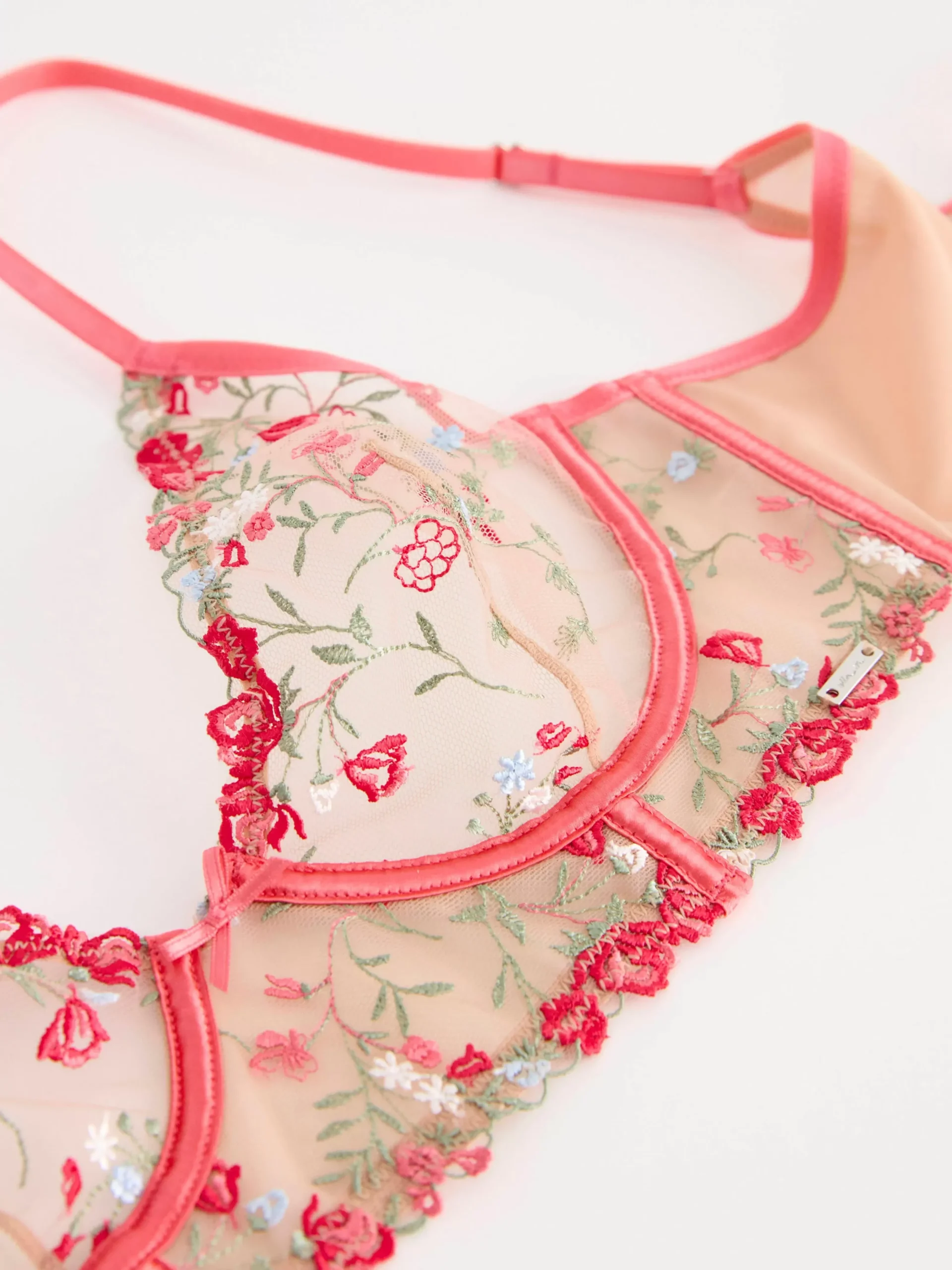Bh>Lindex Ovadderad Bustier Med Blommig Spets Och Mesh Dark Pink