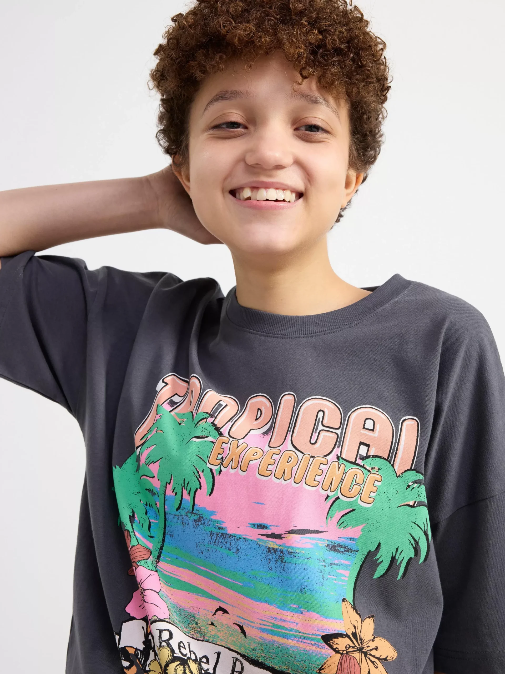 Toppar & T-Shirts>Lindex Oversized T-Shirt Med Tryck Dark Grey