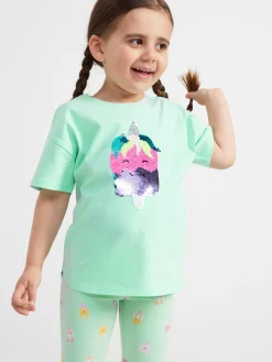 Toppar & T-Shirts>Lindex Oversized T-Shirt Med Vandbara Paljetter Light Turquoise