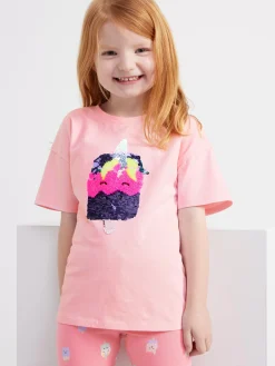 Toppar & T-Shirts>Lindex Oversized T-Shirt Med Vandbara Paljetter Light Pink