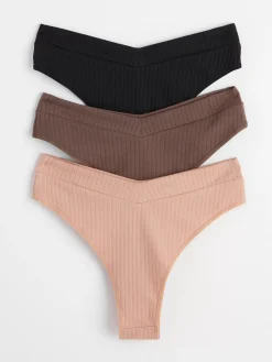 Trosor>Lindex 3-Pack Brazilian Trosor Midi Waist Dark Dusty Brown