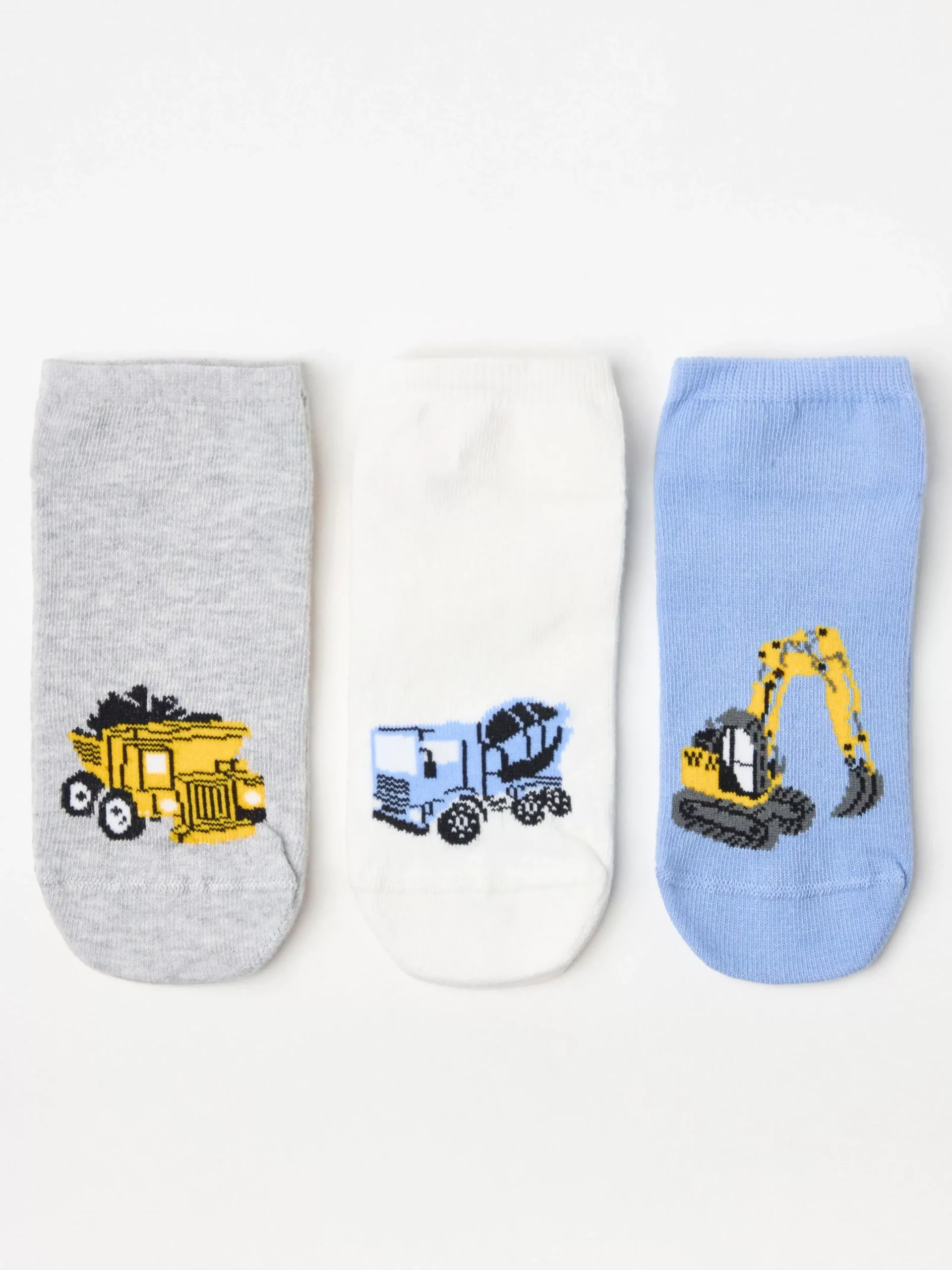 Underkläder>Lindex 3-Pack Footies Med Byggfordon Lt Dusty Blue