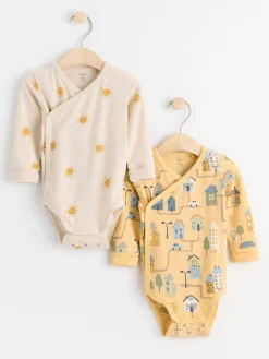 Bodies>Lindex 2-Pack Langarmade Omlottbodies Med Monster Light Dusty Yellow
