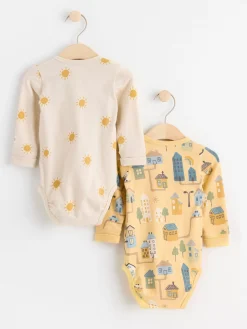 Bodies>Lindex 2-Pack Langarmade Omlottbodies Med Monster Light Dusty Yellow