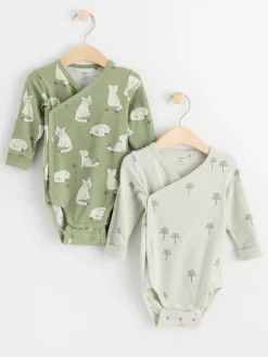 Bodies>Lindex 2-Pack Langarmade Omlottbodies Med Monster Dusty Green
