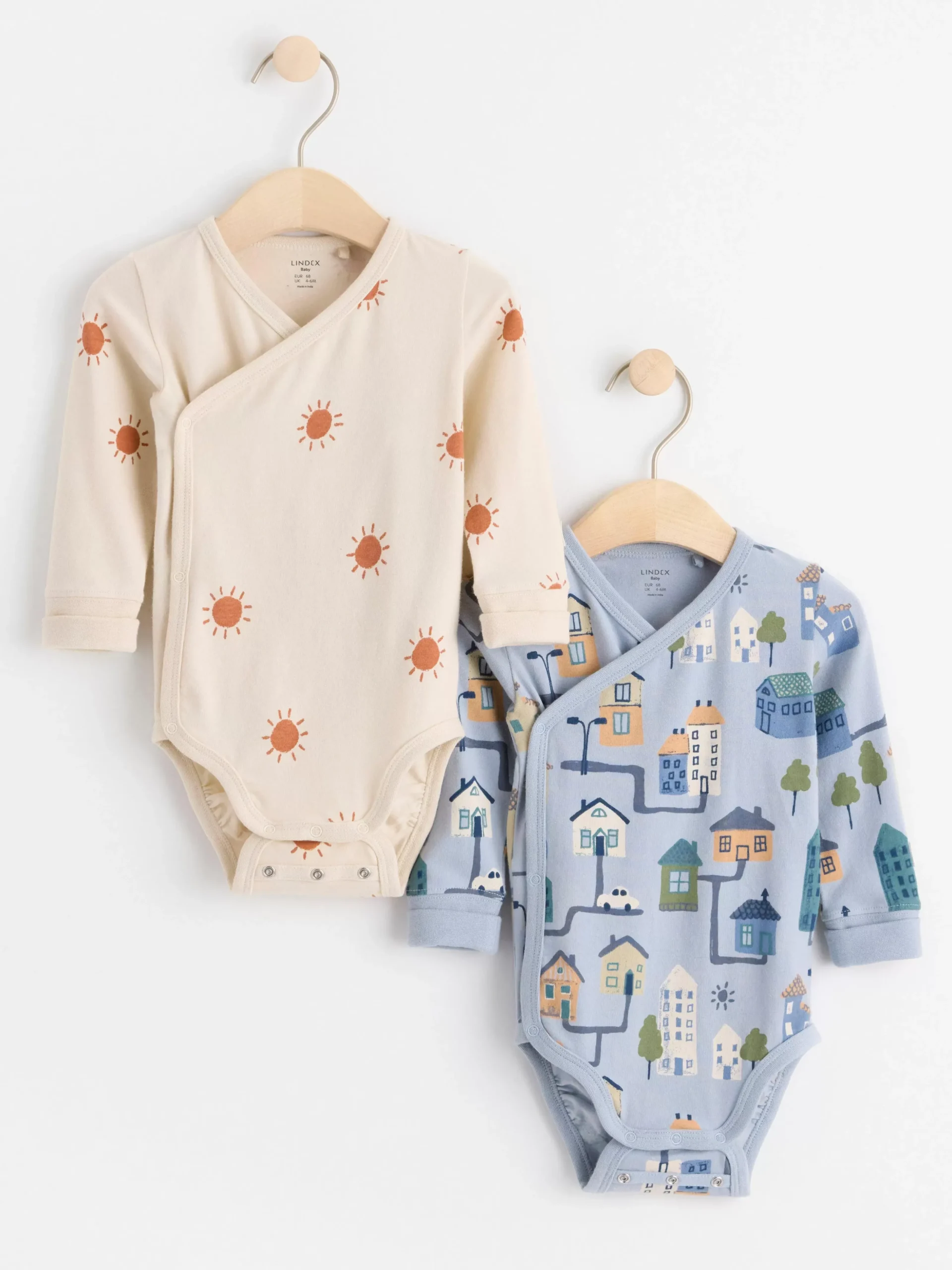 Bodies>Lindex 2-Pack Langarmade Omlottbodies Med Monster Light Dusty Blue