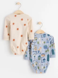 Bodies>Lindex 2-Pack Langarmade Omlottbodies Med Monster Light Dusty Blue