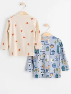 Toppar & T-Shirts>Lindex 2-Pack Langarmade Toppar Med Monster Light Dusty Blue