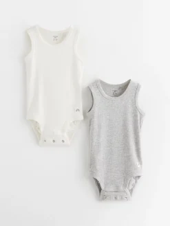 Bodies>Lindex 2-Pack Ribbade Armlosa Bodies Light Dusty White