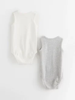 Bodies>Lindex 2-Pack Ribbade Armlosa Bodies Light Dusty White